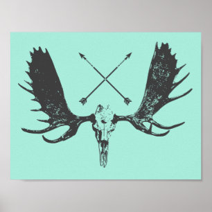 Poster Chasseur d'art de crâne d'orignaux de charbon de