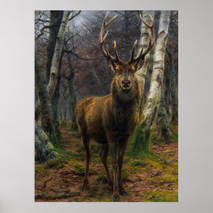 Poster Chasseur rustique de cerfs vintages