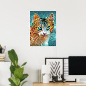 Poster Chat 685 Turquoise Orange (Bureau à domicile)