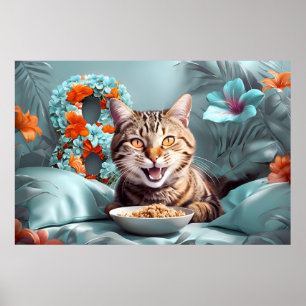 Poster Chat 8 mars Fête des femmes ou 8e anniversaire Flo