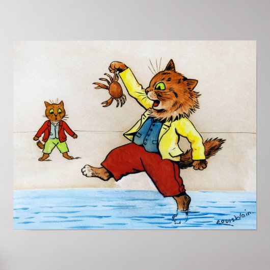 Poster Chat a attrapé un crabe, Louis Wain (Devant)