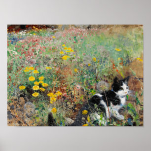 Poster Chat à fleurs