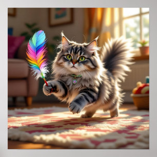 Poster Chat à la luffée mignonne à la recherche d'une plu