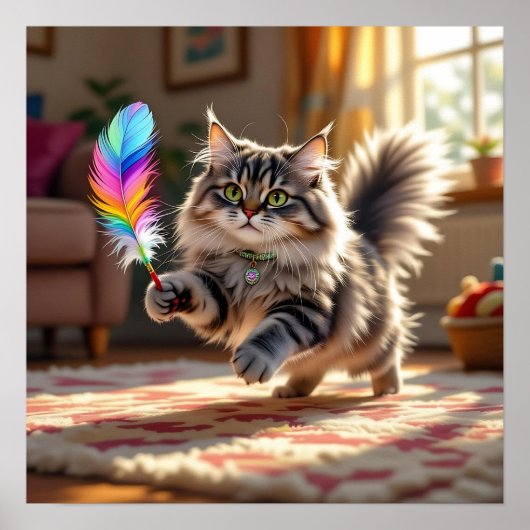 Poster Chat à la luffée mignonne à la recherche d'une plu (Devant)