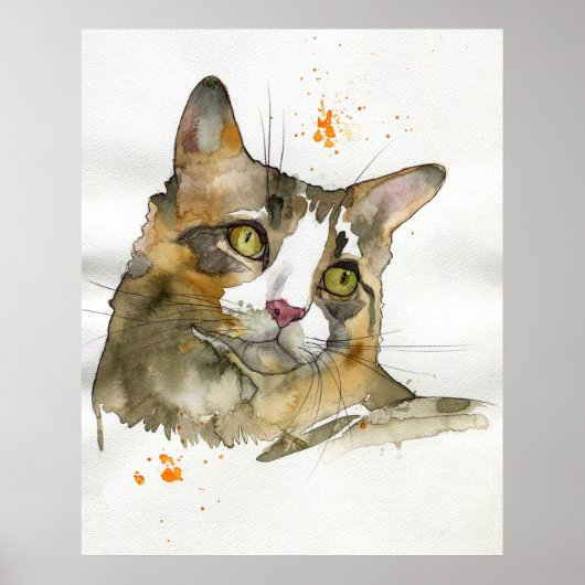 Poster Chat à l'aquarelle (Devant)
