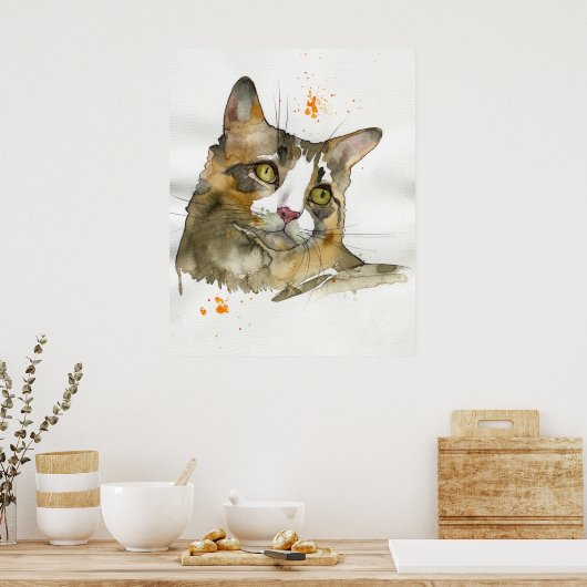 Poster Chat à l'aquarelle (Cuisine)