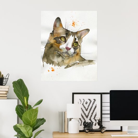 Poster Chat à l'aquarelle (Bureau à domicile)