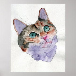 Poster Chat à l'aquarelle