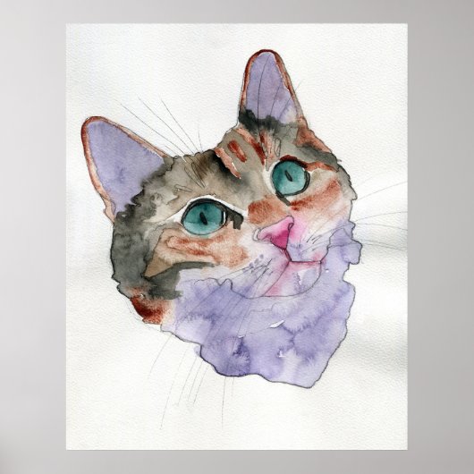 Poster Chat à l'aquarelle (Devant)