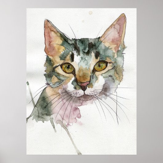 Poster Chat à l'aquarelle (Devant)