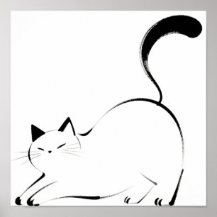 Poster Chat à l'encre minimaliste, dessin en une ligne
