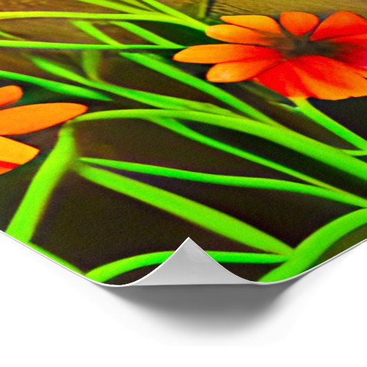 Poster Chat à l'oeil vert dans un jardin fleuri (Coin)