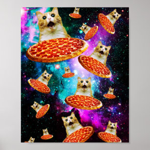 Poster Chat à pizza de l'espace amusant