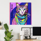 Poster Chat à Scarf. Nom/texte modifiable (Bureau à domicile)