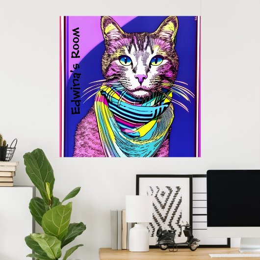 Poster Chat à Scarf. Nom/texte modifiable (Bureau à domicile)