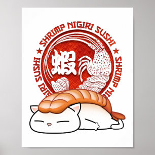 Poster Chat à sushi aux crevettes Ebi