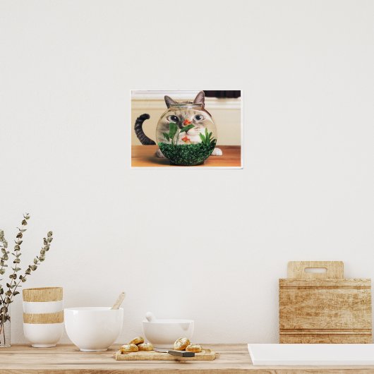 Poster Chat À Travers Un Bol De Poisson (Cuisine)