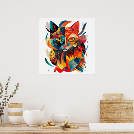 Poster Chat abstrait coloré 🐱🎨 (Cuisine)