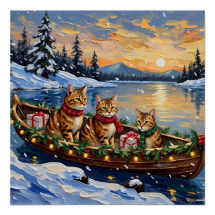 Poster Chat abyssin Noël Bateau Vacances
