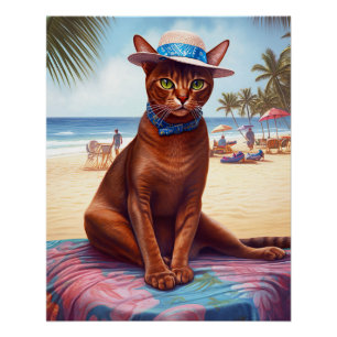 Poster Chat abyssin sur la plage, cadeau d'été pour amate