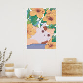 Poster Chat adorable avec fleurs (Cuisine)
