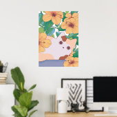 Poster Chat adorable avec fleurs (Bureau à domicile)