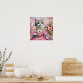 Poster Chat adorable en robe rose avec perles (Cuisine)