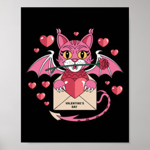 Poster Chat adorable rose avec des ailes pour la Saint-Va