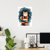 Poster Chat amateur de livre dans l'espace lisant une con (Bureau à domicile)