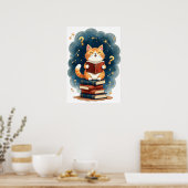 Poster Chat amateur de livre dans l'espace lisant une con (Cuisine)