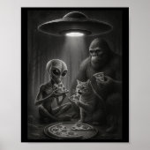Poster Chat Amusant Avec Alien Et Pizza De Pied D'Oignon (Devant)