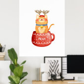 Poster Chat amusant en Coupe Rindeer Antlers Rouge Nez No (Bureau à domicile)