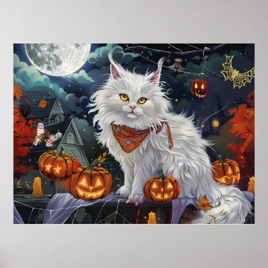 Poster Chat angora turc Halloween effrayant (Devant)