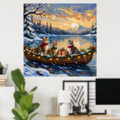 Poster Chat angora turc Noël Bateau Fêtes (Bureau à domicile)
