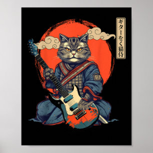 Poster Chat Anime Japonais Samurai Tattoo Kawaii Ninja Gu