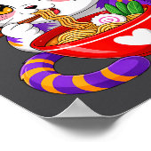Poster Chat Anime Mangeant des Nouilles Ramen Avec des Cœ (Coin)