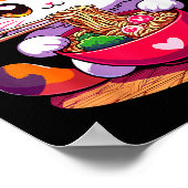 Poster Chat Anime Mangeant Des Nouilles Ramen Avec Des Cœ (Coin)
