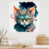 Poster Chat aquarelle en style steampunk (Cuisine)