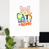 Poster Chat Art Chats Bless Home (Bureau à domicile)