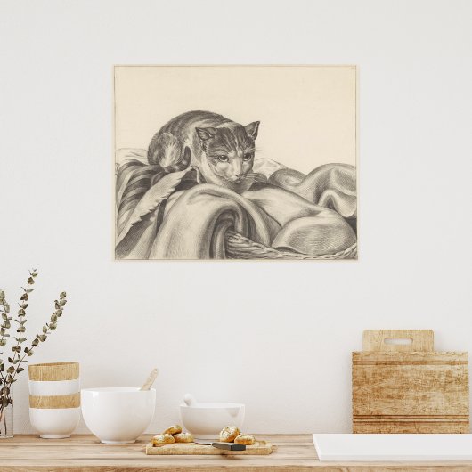 Poster Chat assis dans un panier 1802 (Cuisine)