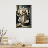Poster Chat assis sur les toilettes Lire un journal (Cuisine)