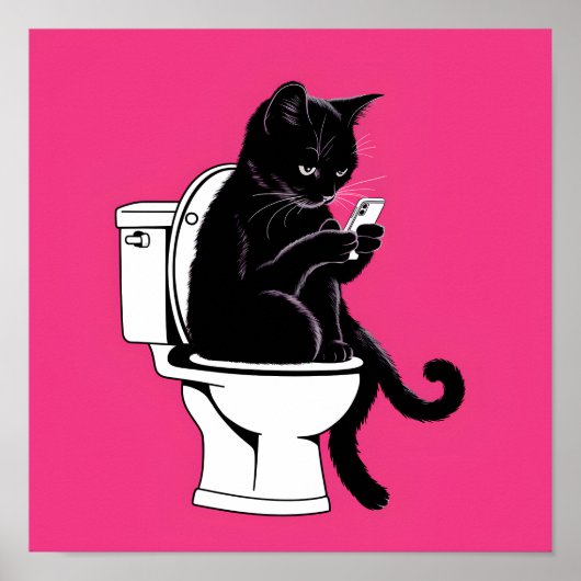 Poster Chat assis sur une toilette (Devant)