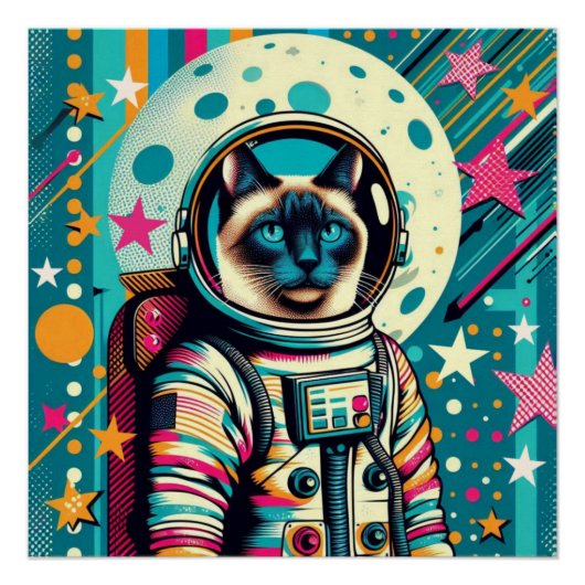 POSTER CHAT-ASTRONAUT 2 SIAMESE (Devant)