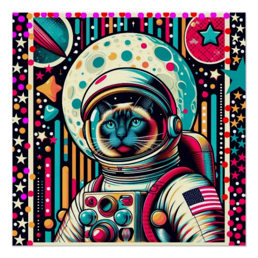 POSTER CHAT-ASTRONAUT 5 SIAMESE (Devant)