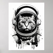Poster Chat astronaute noir et blanc (Devant)