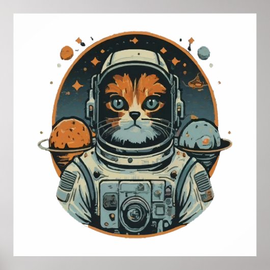 Poster Chat-astronaute sur les Astéroïdes (Devant)