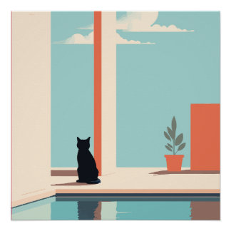Poster chat au bord de la piscine