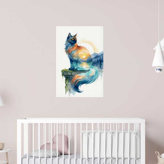 Poster Chat au coucher de soleil mystique en double expos (Pépinière 2)