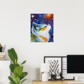 Poster Chat au style Nuit Étoilée Aquarelle (Bureau à domicile)