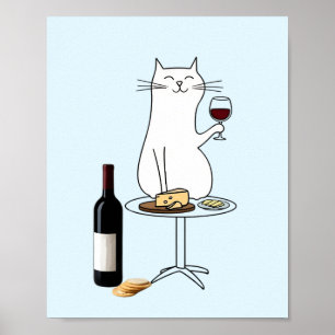 Poster Chat au vin et au fromage, Vino & Fromage